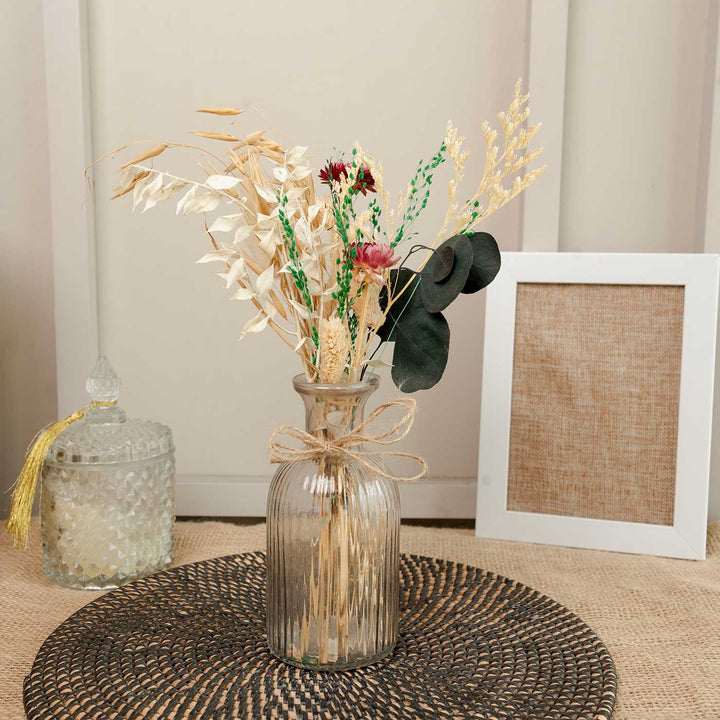 Crystal Bloom Glass Vase With Dried Flower Bunch