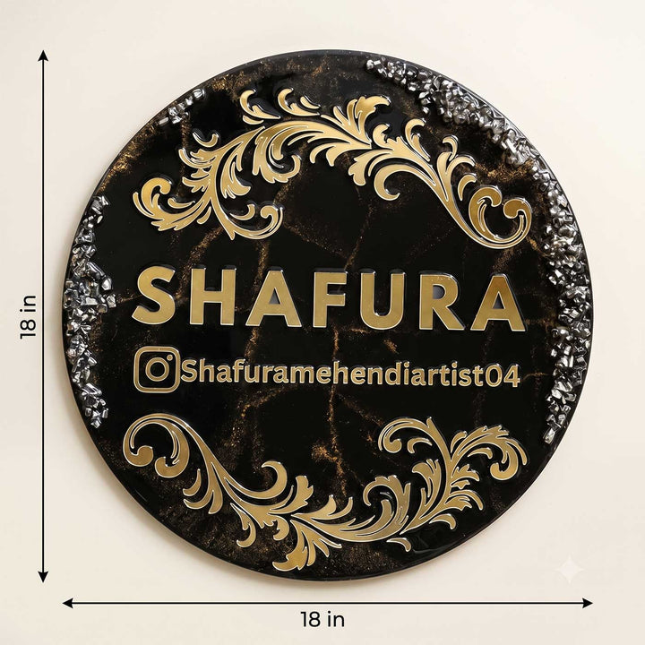 Personalized Handcrafted Round Golden Theme Resin MDF Name Plate For Home