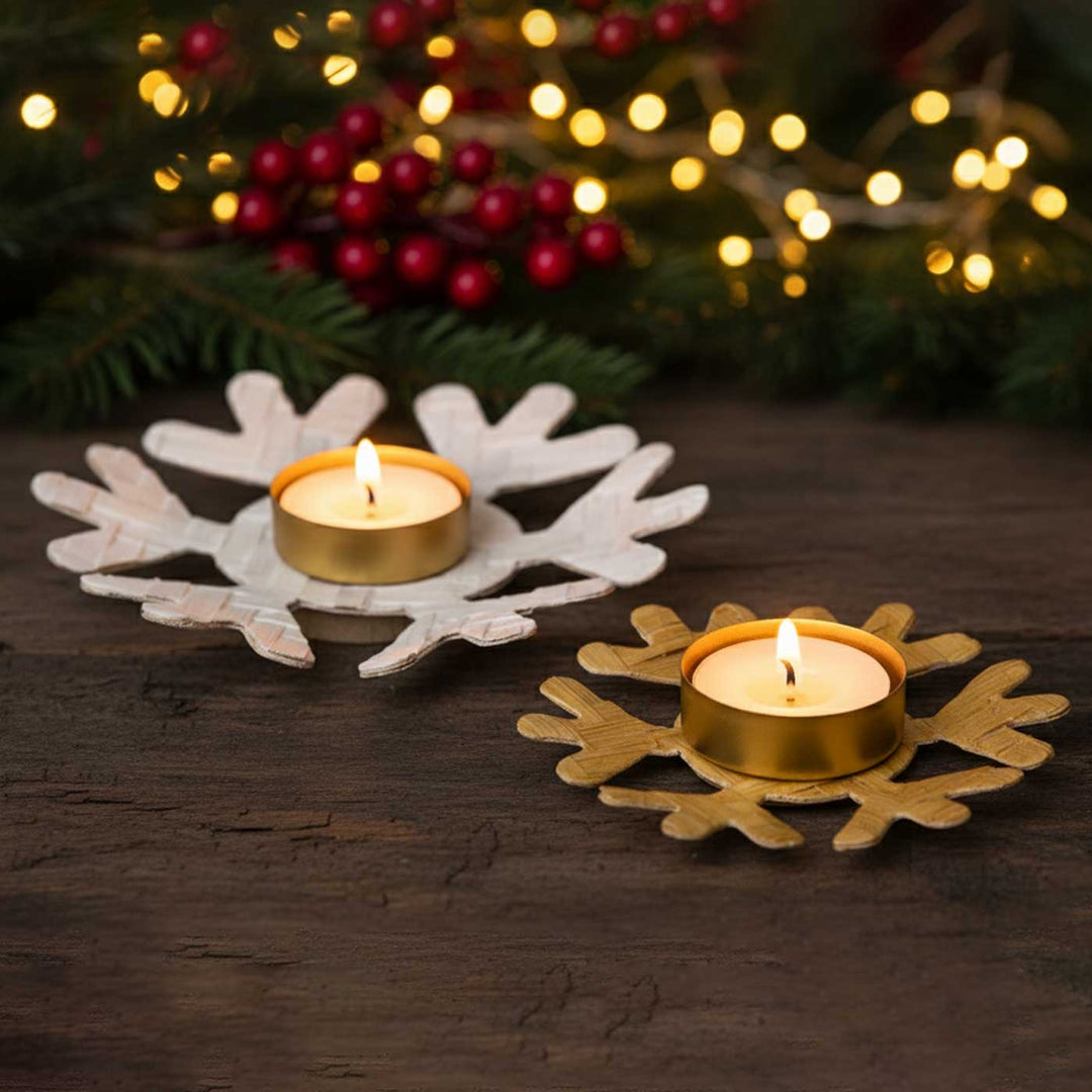 Handmade Bamboo Frost Tea Light Holder | Set Of 2
