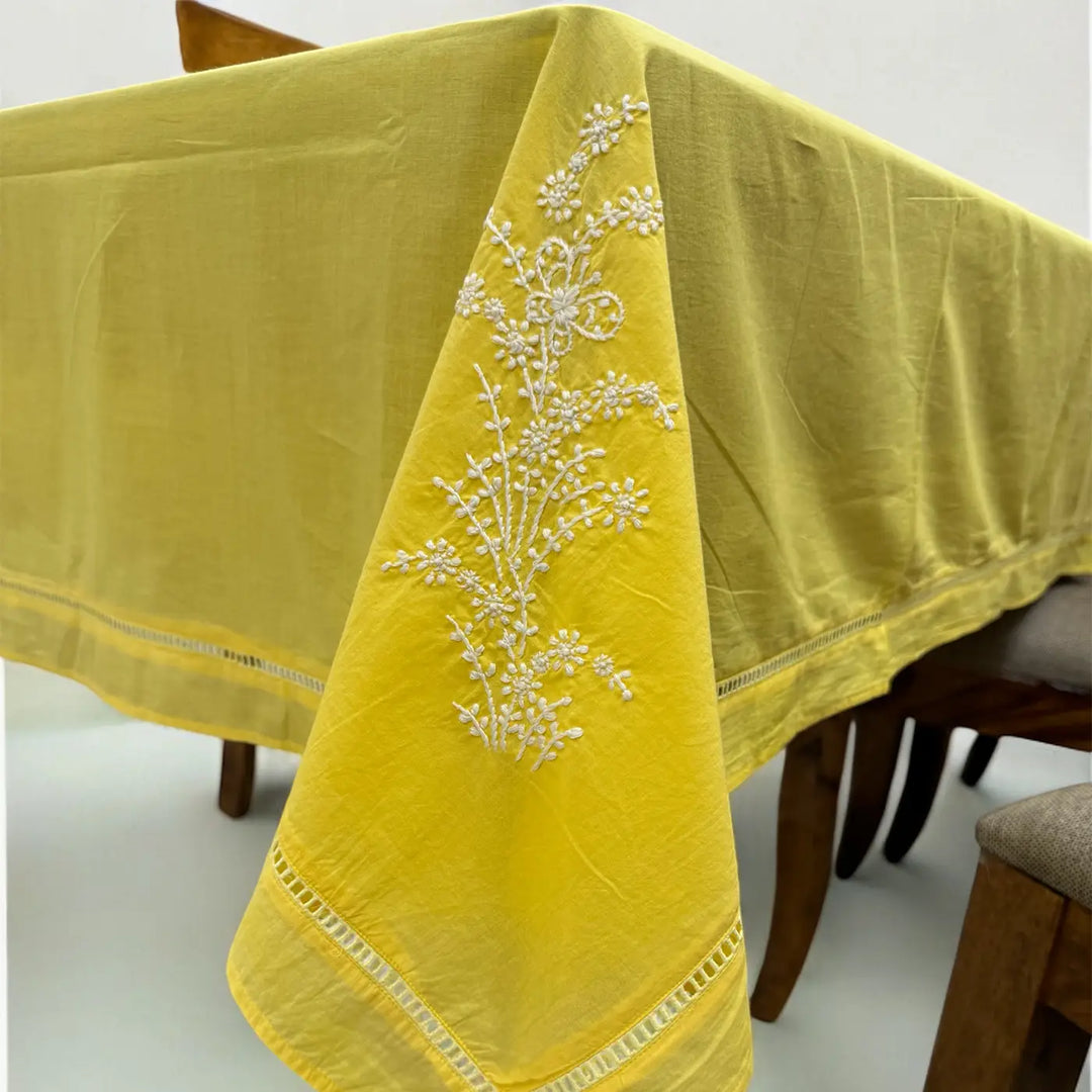 Hand Embroidered Floral Chikankari Cotton Table Cloth