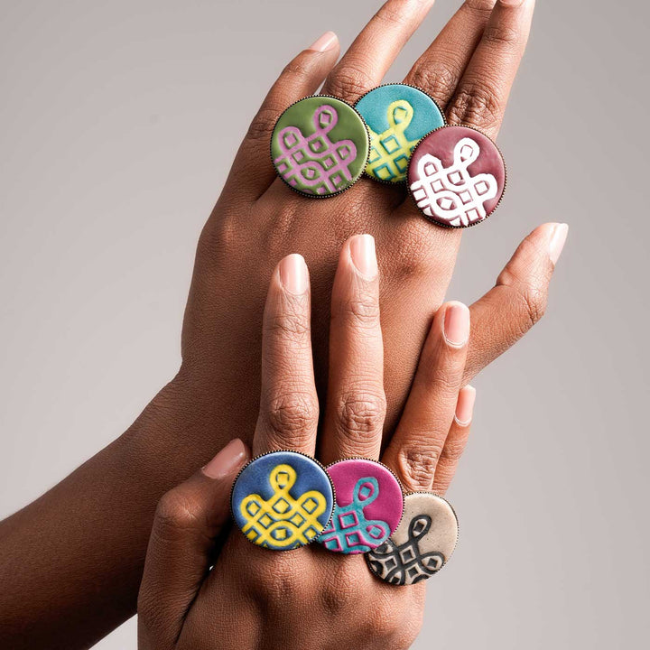 Handmade Polymer Clay Madhivadhani Kolam Design Ring