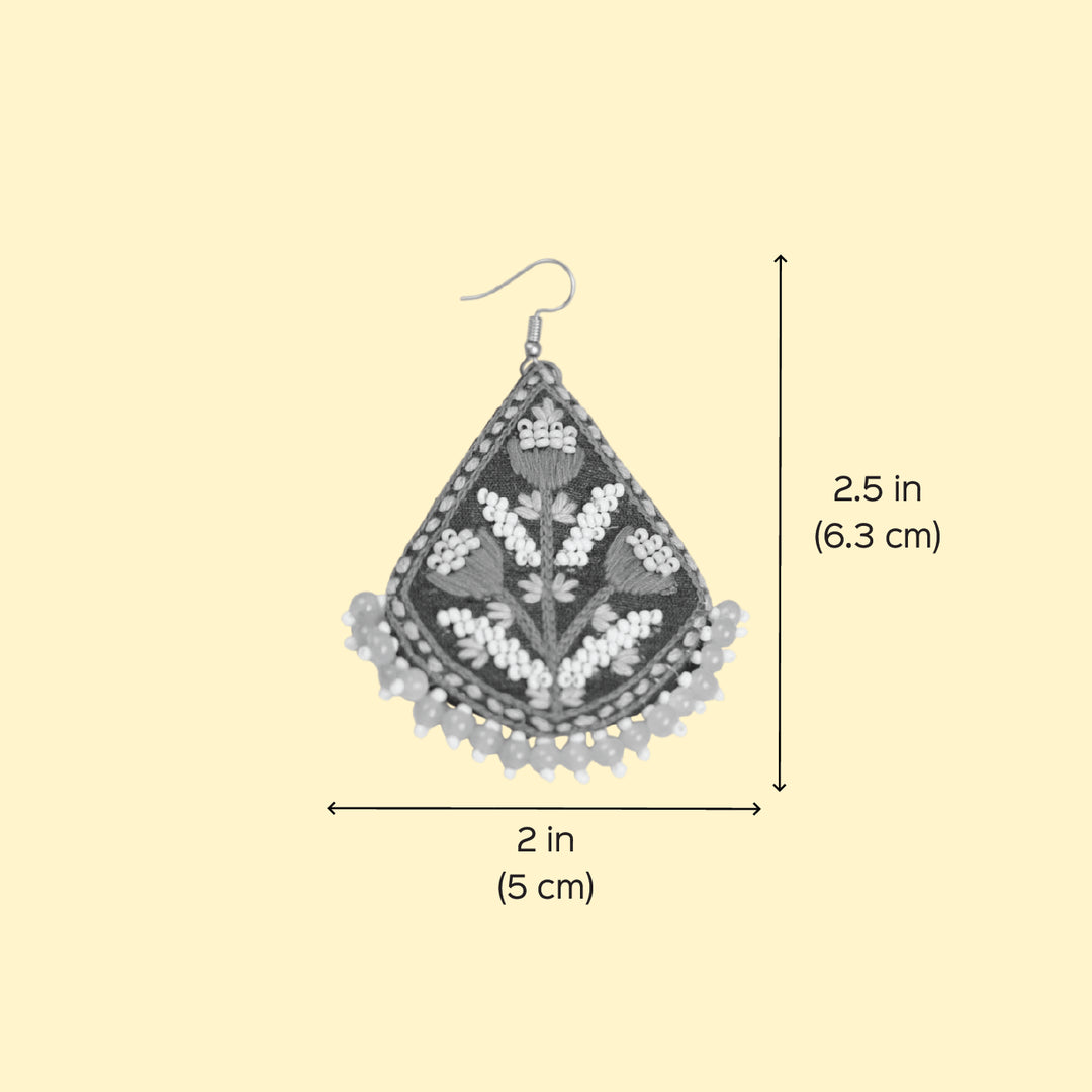 Hand Embroidered Beaded Pink Floral Earrings