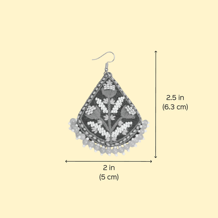 Hand Embroidered Beaded Pink Floral Earrings