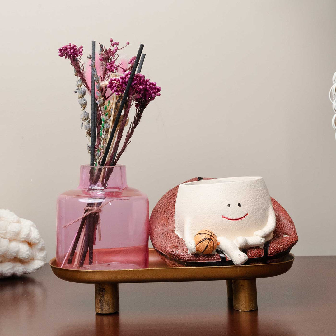 Blush Aroma Garden Glass Reed Diffuser With Dried Flowers & Metal Tray