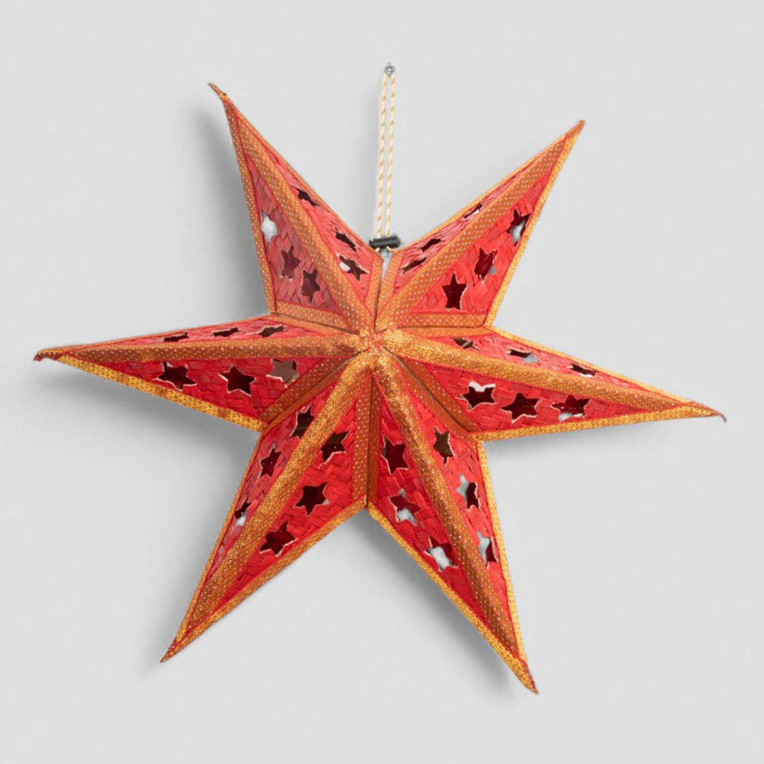 Foldable Handmade Bamboo Joy Red Christmas Star