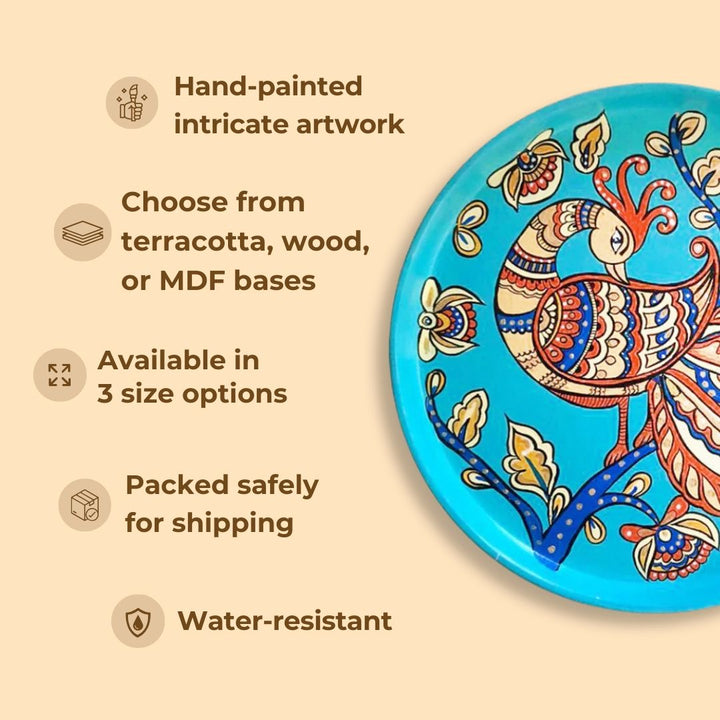Customized Kalamkari Peacock Wall Plates | Set of 4