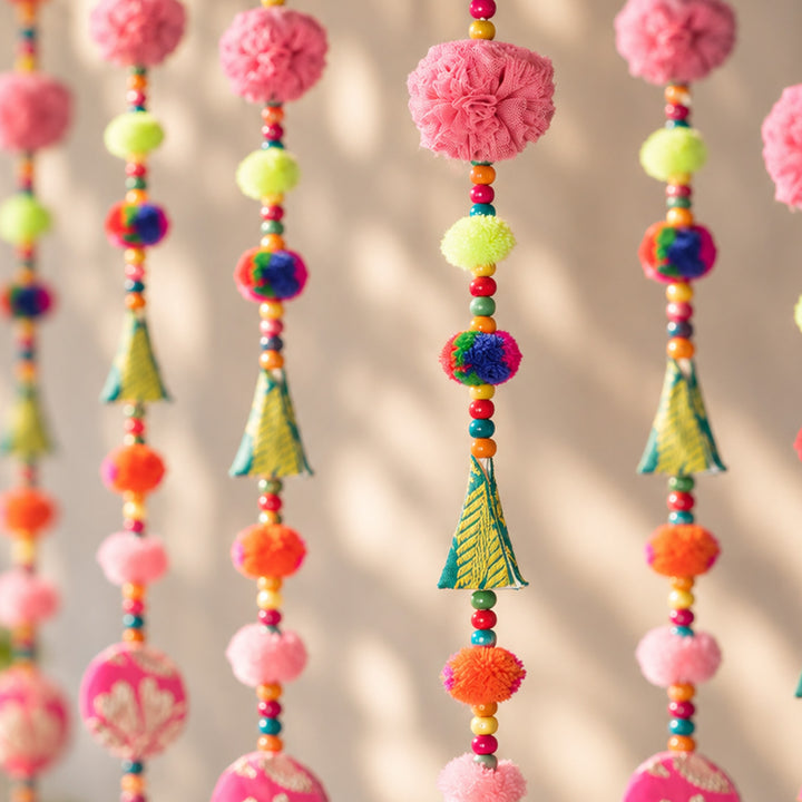 Upcycled Fabric Pom-pom & Beads Festive Hangings