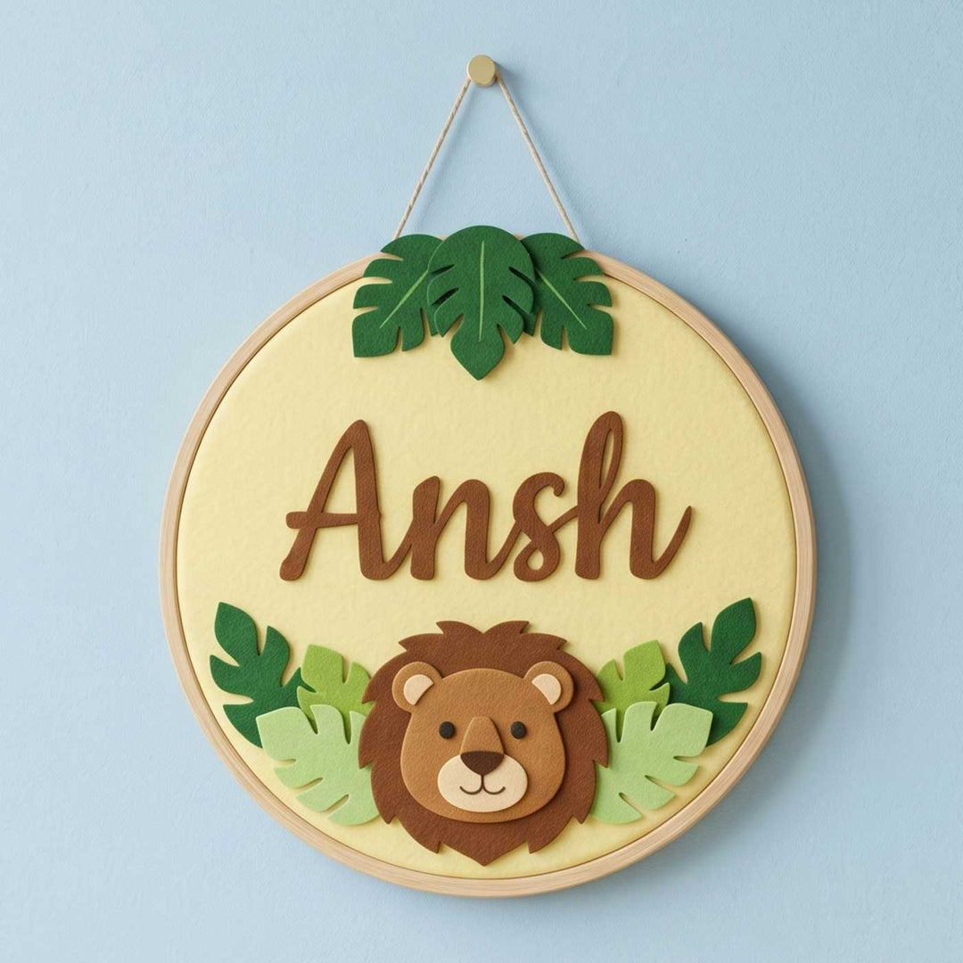 Personalised Lion Hoop Felt Nameplate