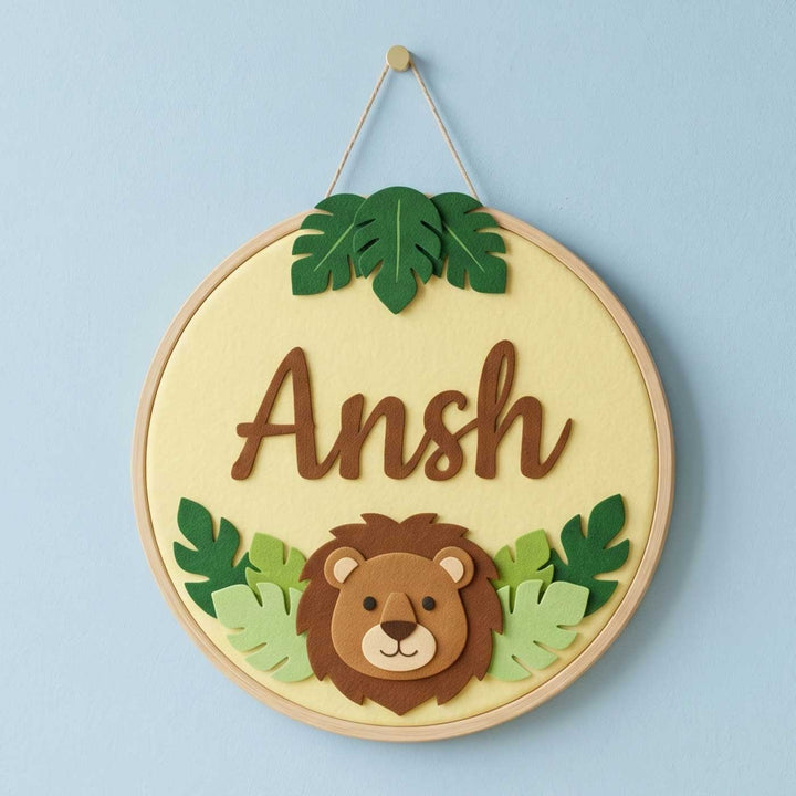 Personalised Lion Hoop Felt Nameplate