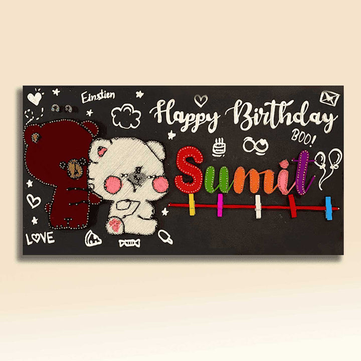 Photo Personalized String Art Two Teddies Wooden Name Plate