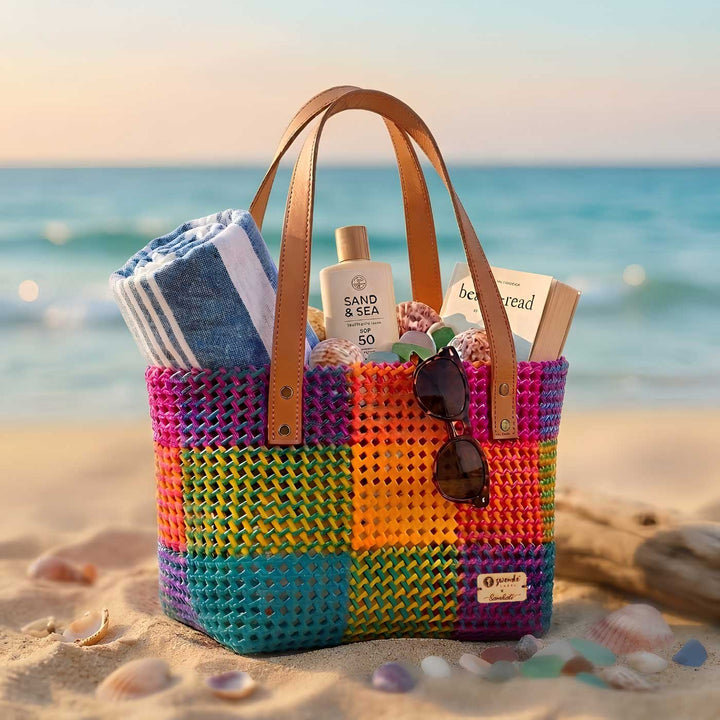 Multicolor Checks Mukhya Knot Handmade Koodai Tote Bag