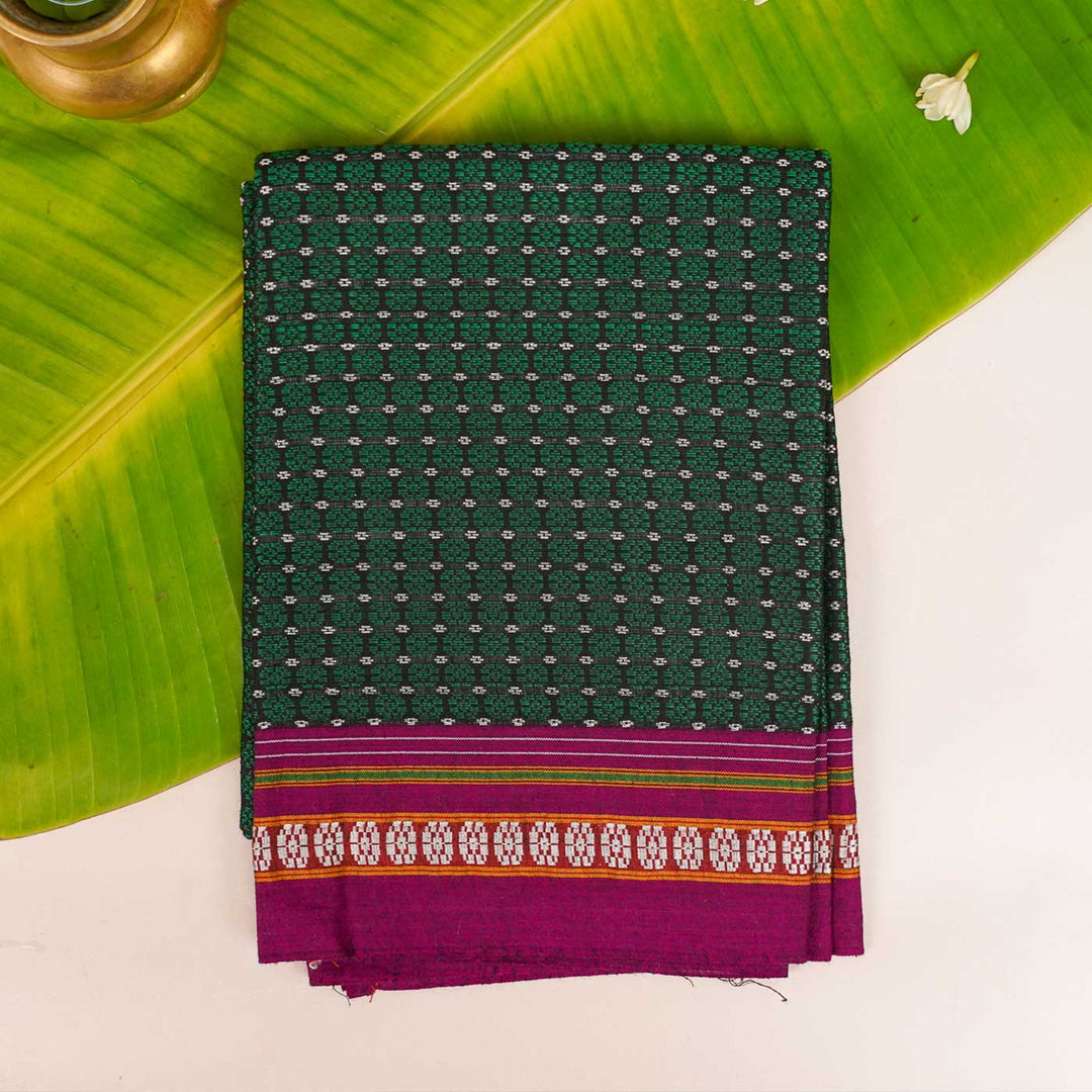 Green with Maroon Border Khunn Fabric Cotton Blouse Piece | 90cm