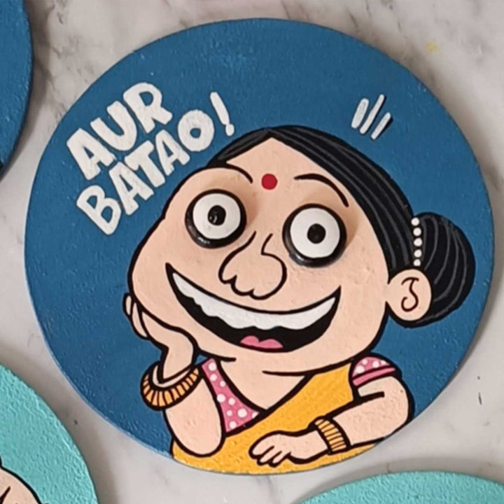 Hand-Painted "Aur Batao" Pop Art Mdf Wood Fridge Magnet