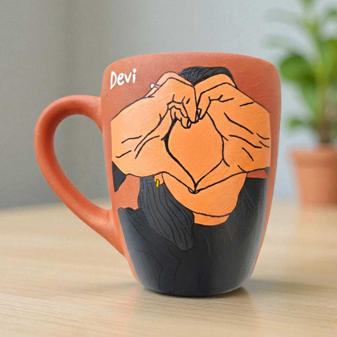 Photo Personalized Hand-Painted Heart Terracotta Mug