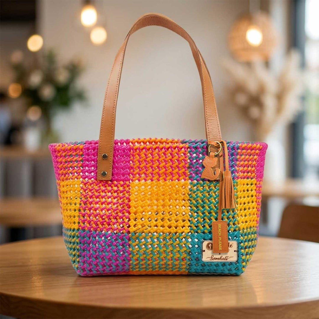 Multicolor Checks Mukhya Knot Handmade Koodai Tote Bag