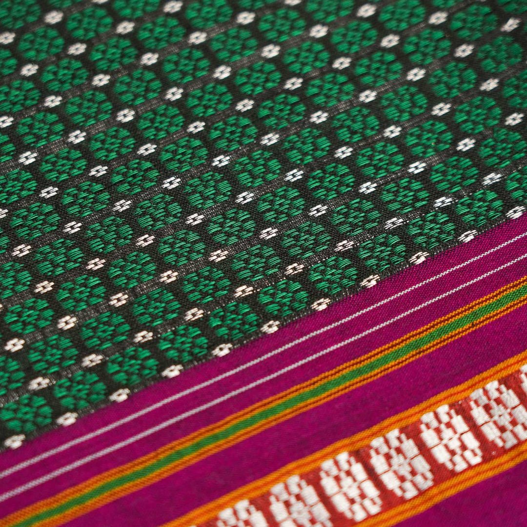 Green with Maroon Border Khunn Fabric Cotton Blouse Piece | 90cm