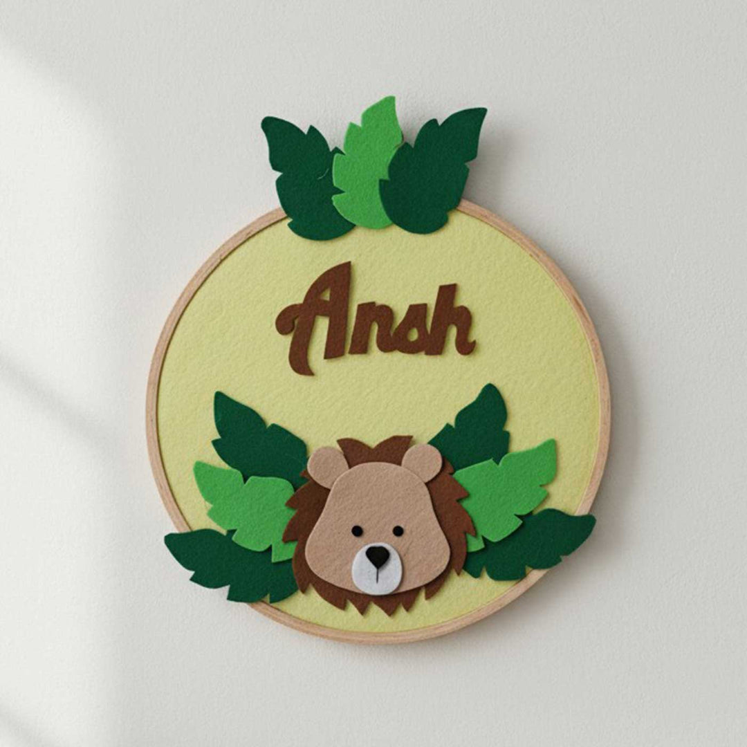 Personalised Lion Hoop Felt Nameplate