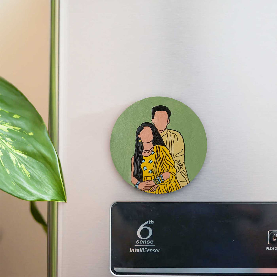 Photo Personalized Hand-Painted Lovely Couples Theme MDF Wood Fridge Magnet