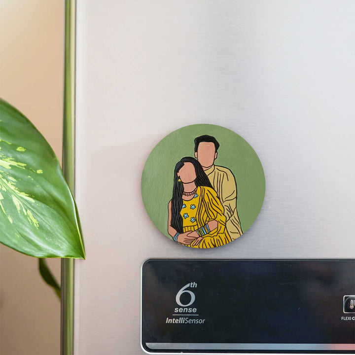Photo Personalized Hand-Painted Lovely Couples Theme MDF Wood Fridge Magnet