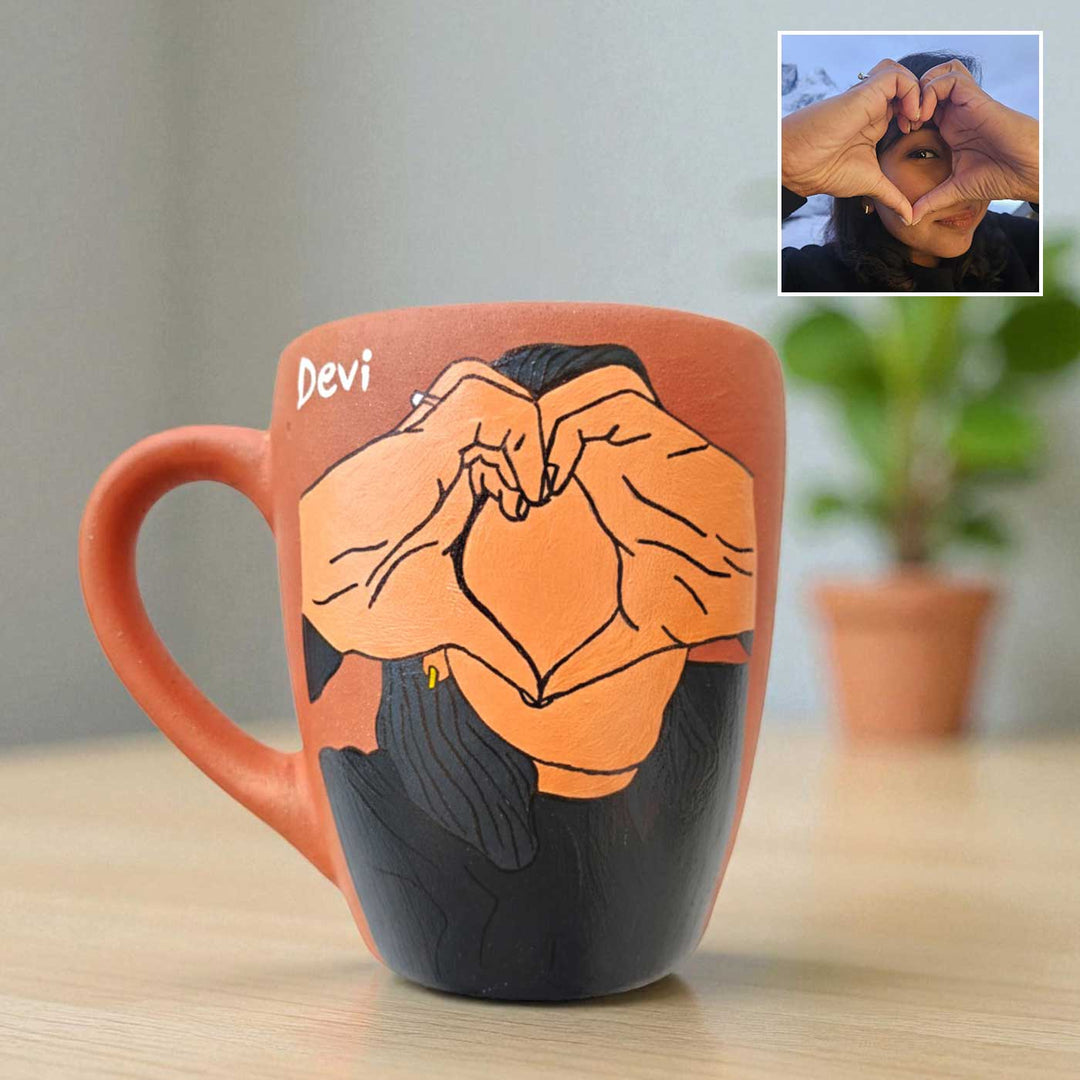 Photo Personalized Hand-Painted Heart Terracotta Mug