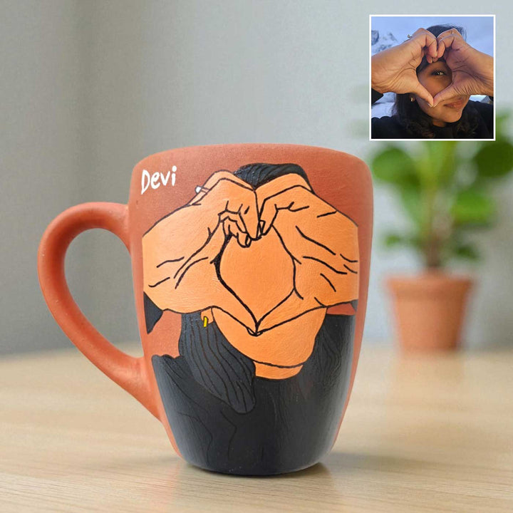 Photo Personalized Hand-Painted Heart Terracotta Mug