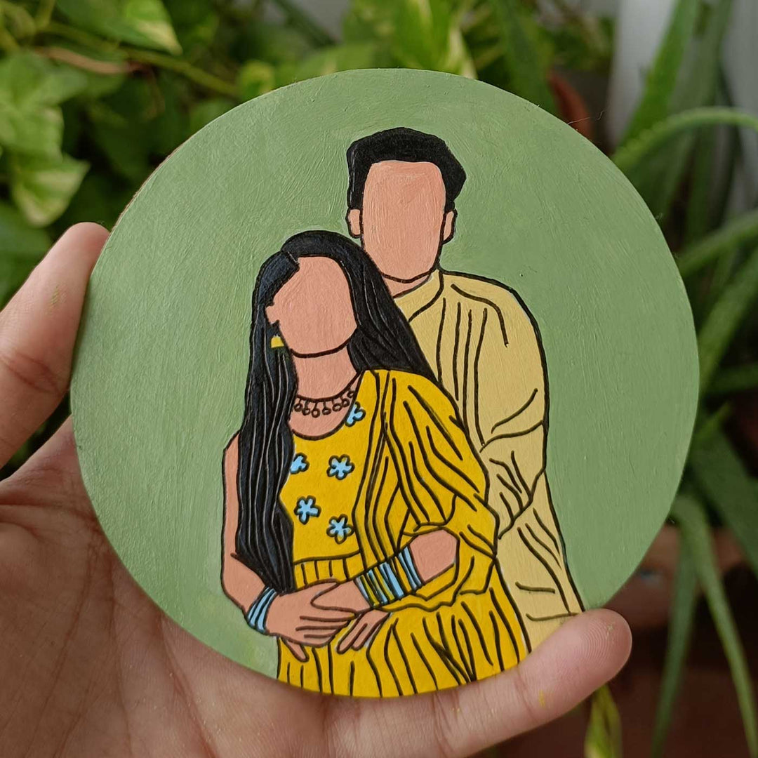 Photo Personalized Hand-Painted Lovely Couples Theme MDF Wood Fridge Magnet