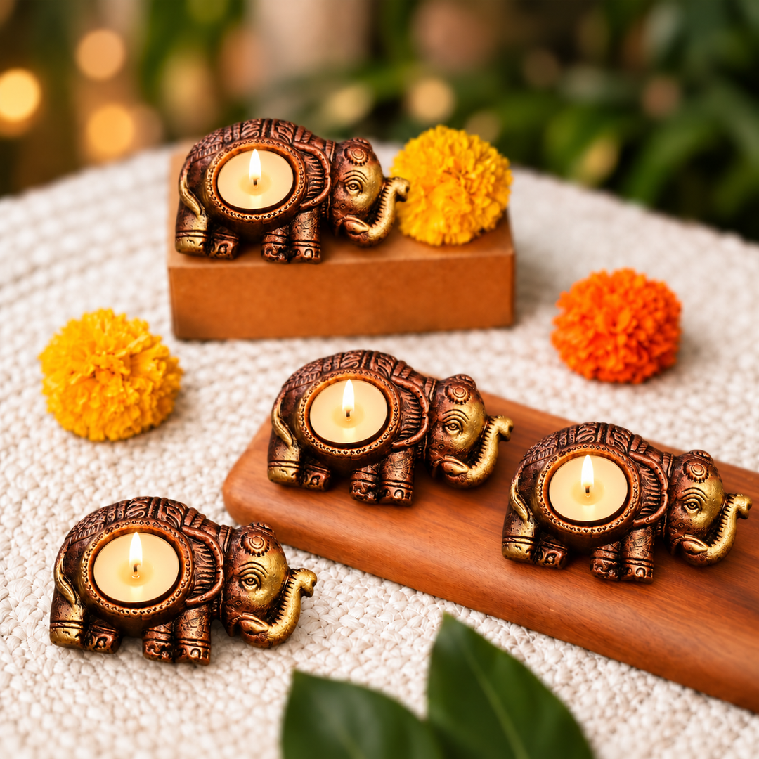 Handmade Elephant Terracotta Tealight Holder | Set Of 4
