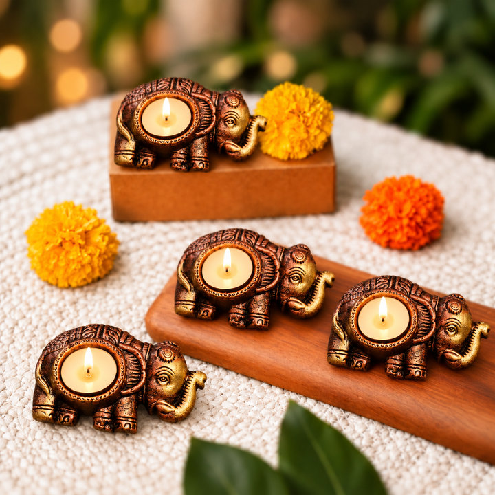 Handmade Elephant Terracotta Tealight Holder | Set Of 4