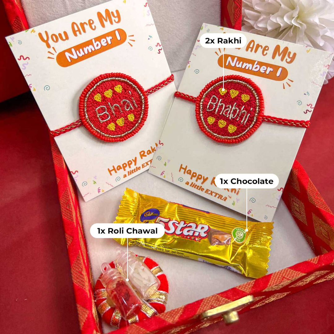 Handmade Beaded Rakhi Hamper For Bhaiya and Bhabhi | Set of 3