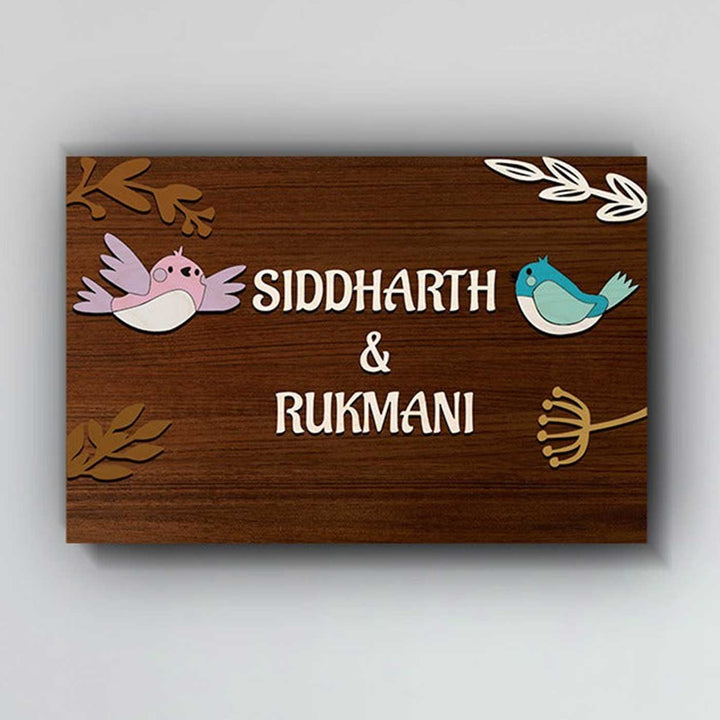 Personalized Printed Wooden 3D Birds Nameplate For Couples - Name Personalization Example