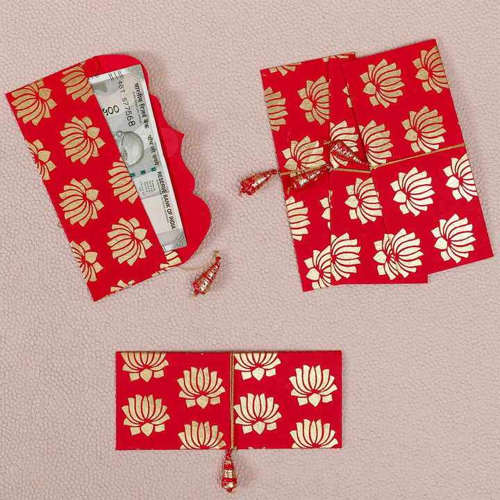 Handmade Lotus Red Paper Envelopes | Set of 5