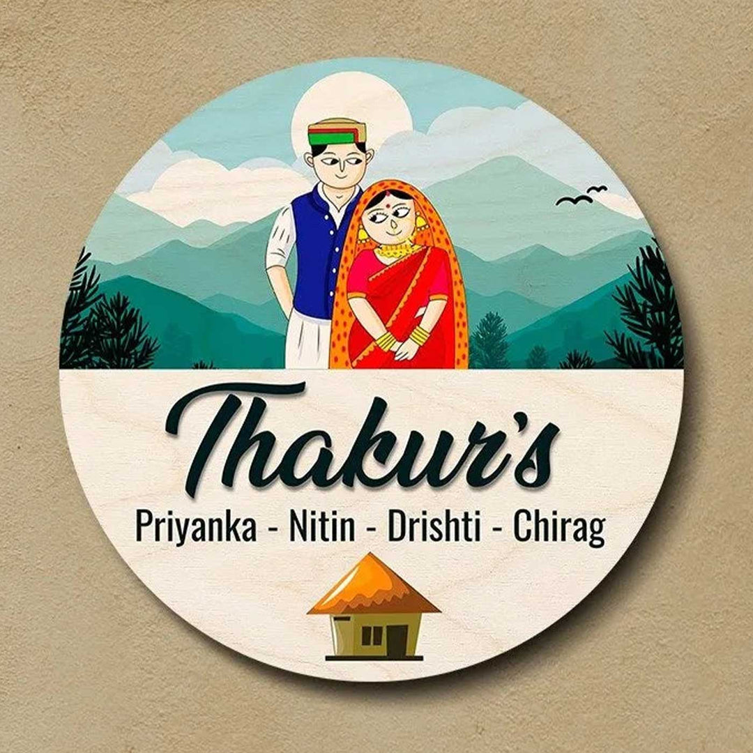 Printed Character Nameplate For Couples And Family - Name Personalization Example Front View