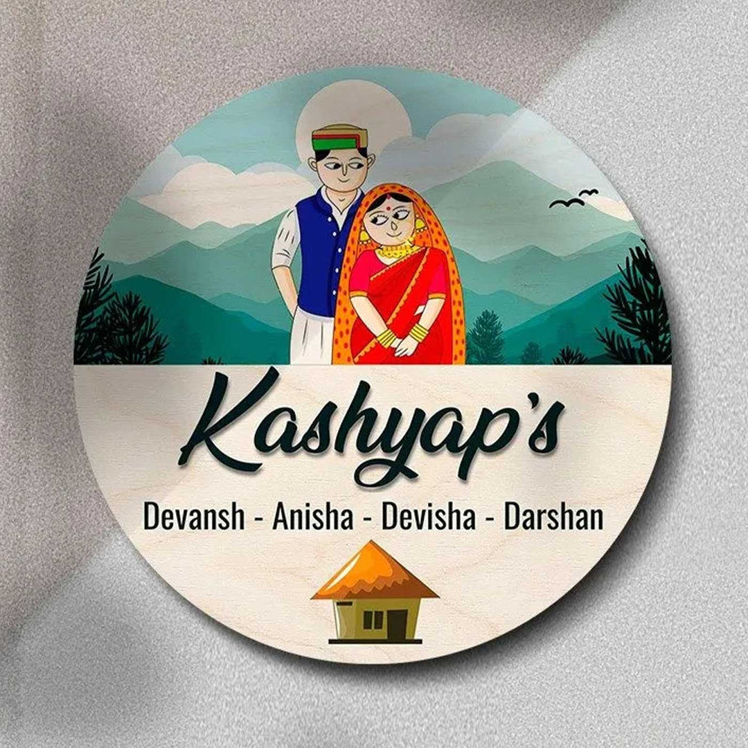 Printed Character Nameplate For Couples And Family - Front View with Personalization Example