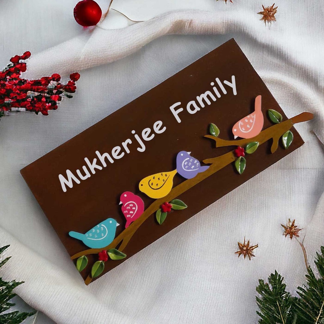 Personalized Handmade Birds On A Branch Rectangle Mdf Wood Name Plate - Name Personalization Example