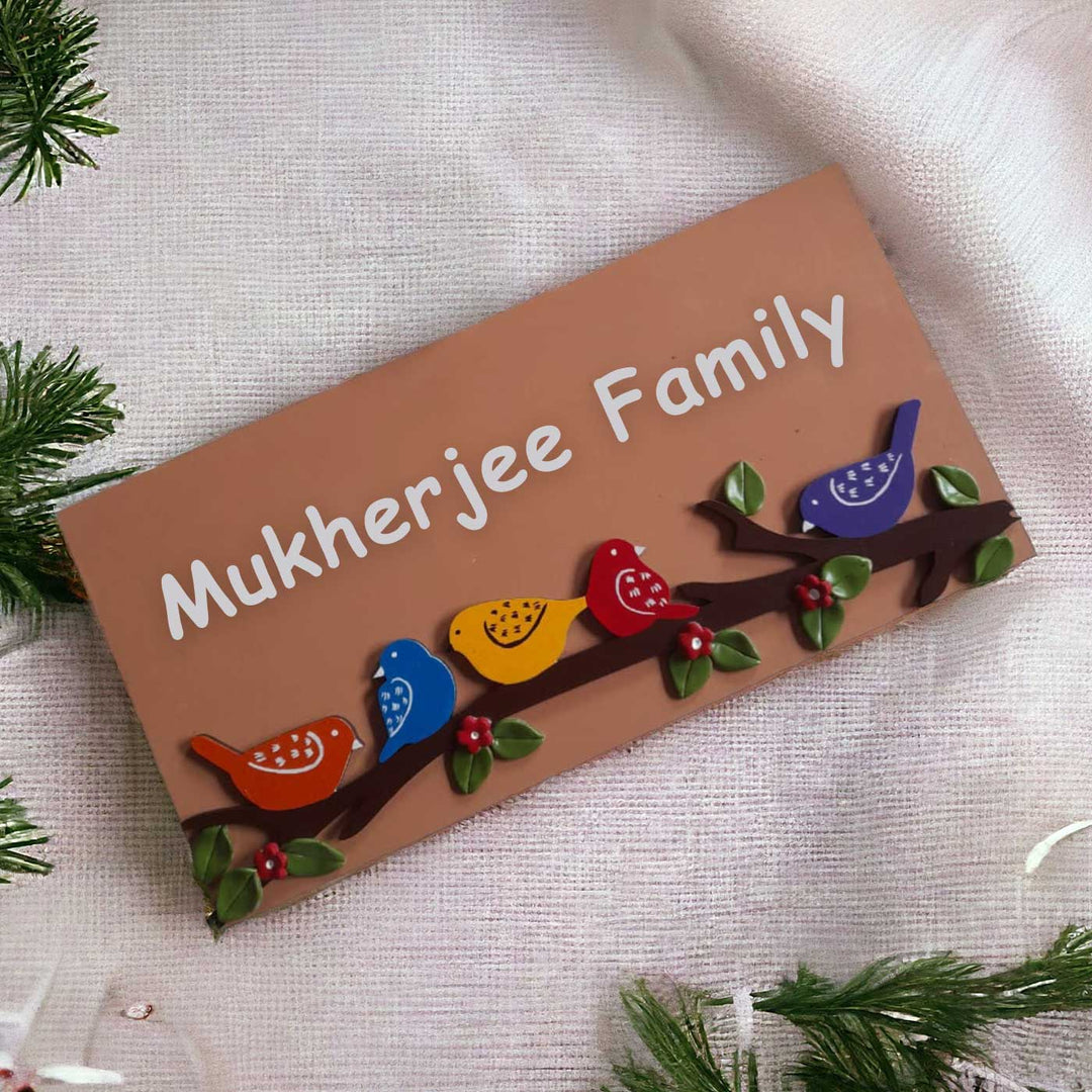 Personalized Handmade Birds On A Branch Rectangle Mdf Wood Name Plate - Personalized Name Display Flat Lay
