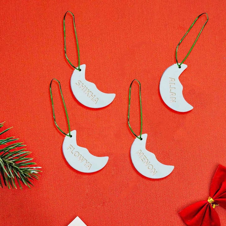 Set of 4 | Personalized Moon Embossed Clay Ornament For Christmas Tree Decoration