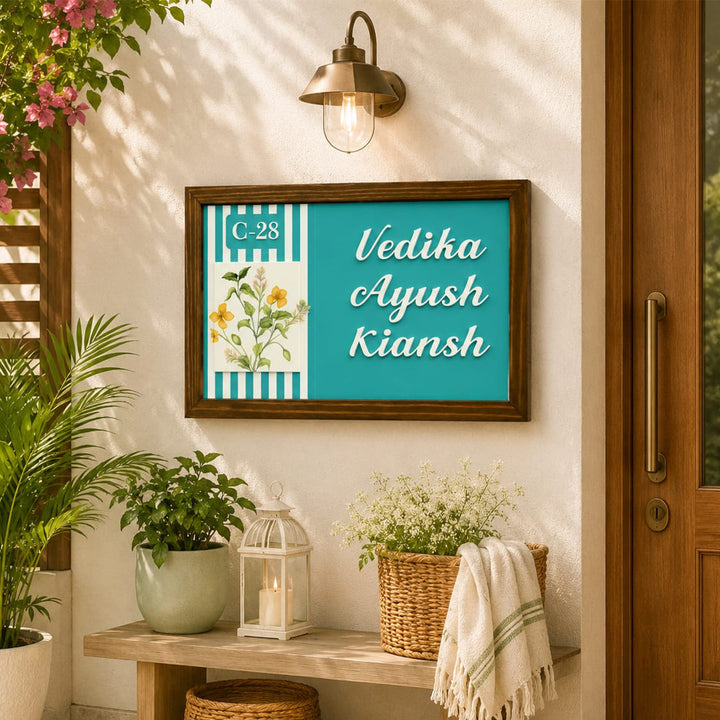 Personalized Aangan Aura Printed Wooden & Acrylic Name Plate with 3D Letters