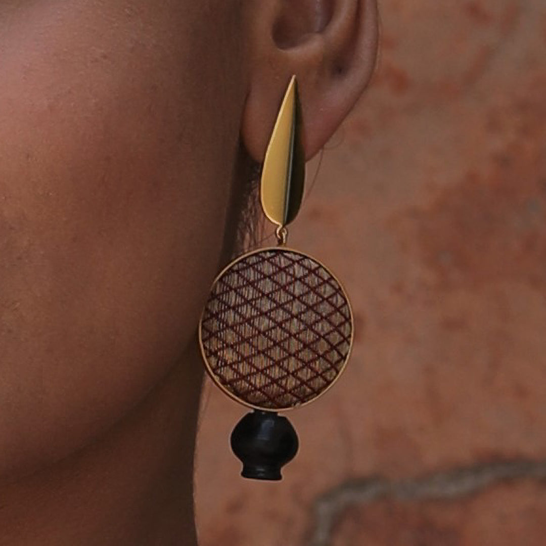 Modern Handmade Drop Zari Brass Earrings | 22K Gold Plated