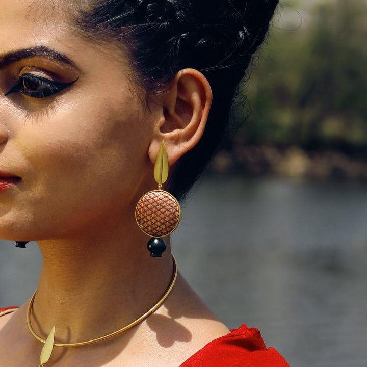 Modern Handmade Drop Zari Brass Earrings | 22K Gold Plated