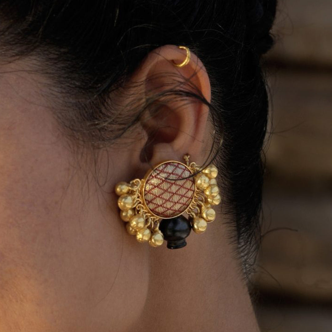 Contemporary Handmade Beige Zari Earrings | 22K Gold Plated