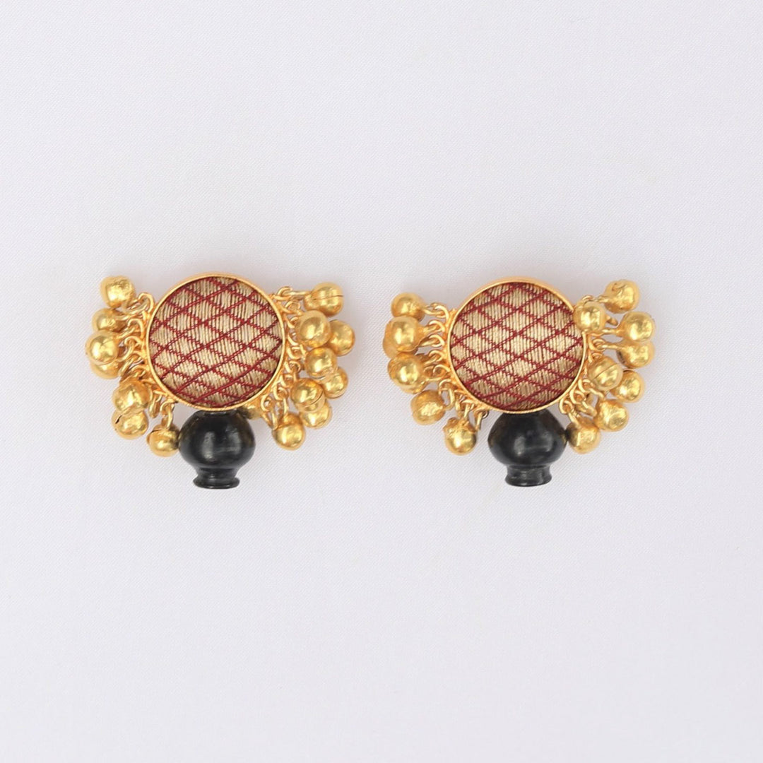 Contemporary Handmade Beige Zari Earrings | 22K Gold Plated