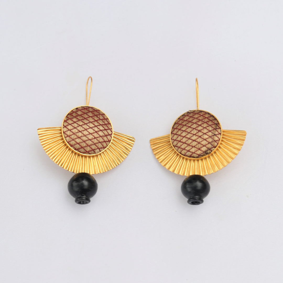 Contemporary Handmade Beige Zari Drapping With Pot Earrings | 22K Gold Plated