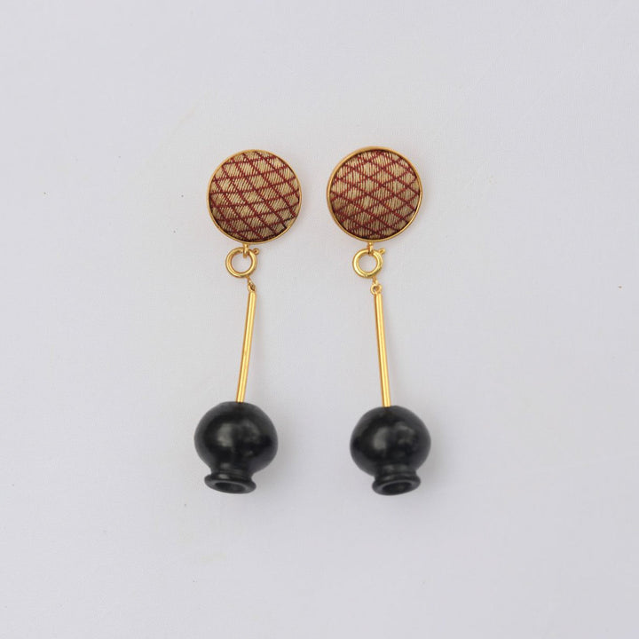Minimal Handmade Beige Zari Inverted Pot Design Brass Earrings | 22K Gold Plated