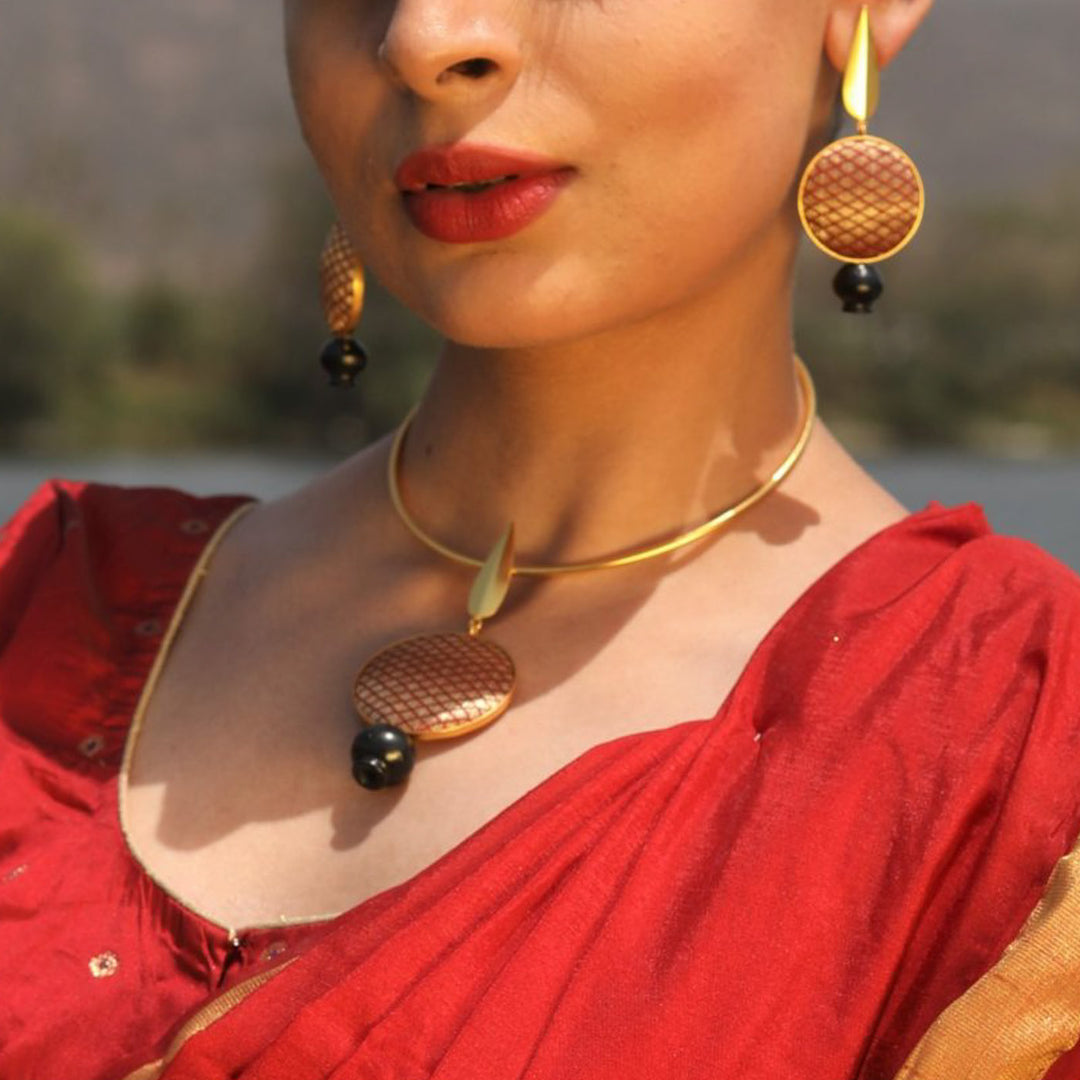 Traditional Handmade Zari Design Choker Necklace | 22K Gold Plated