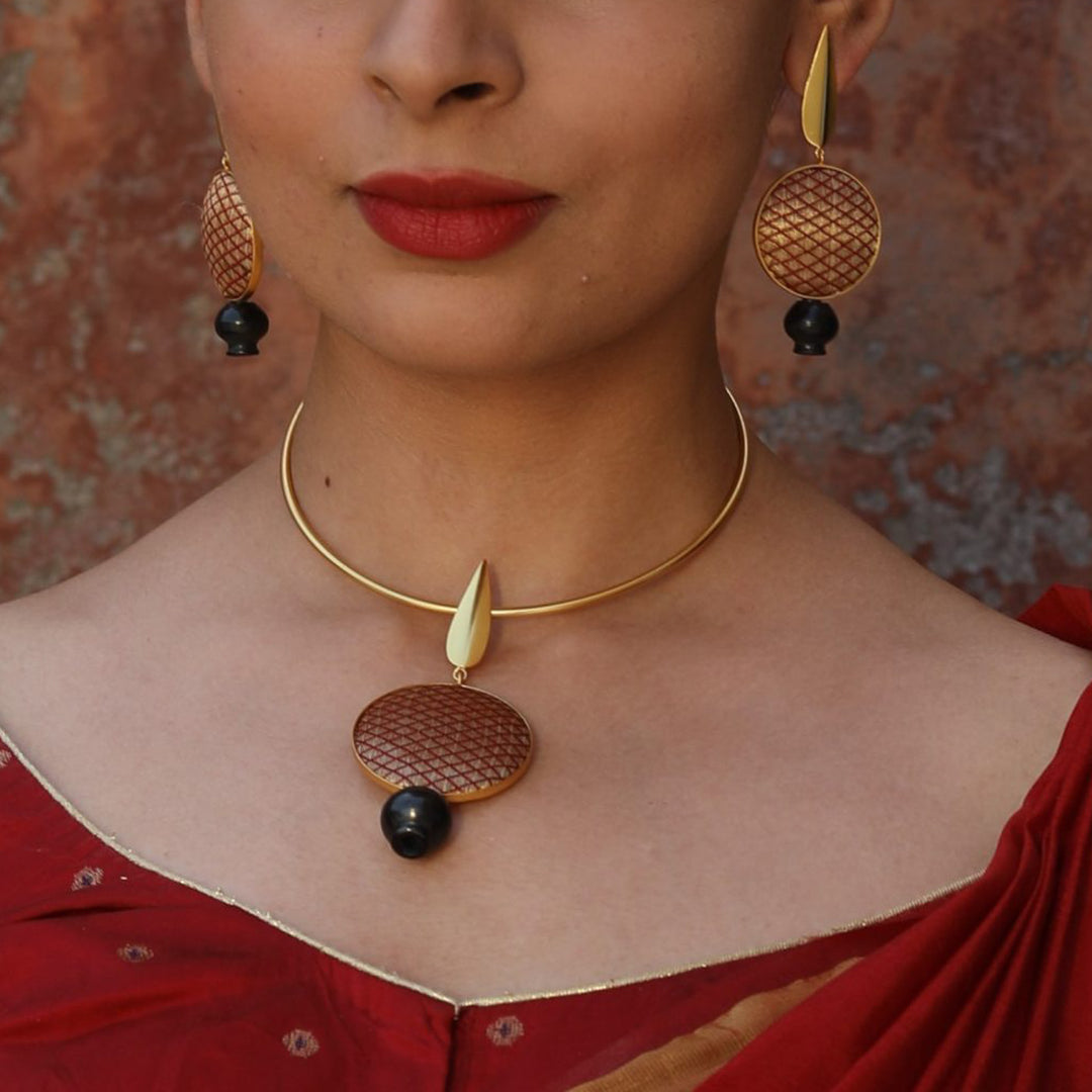 Traditional Handmade Zari Design Choker Necklace | 22K Gold Plated