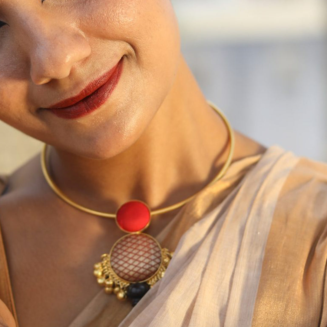 Handmade Zari And Pot Design Necklace | 22K Gold Plated