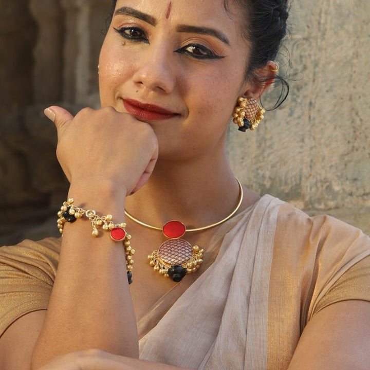 Handmade Zari And Pot Design Necklace | 22K Gold Plated