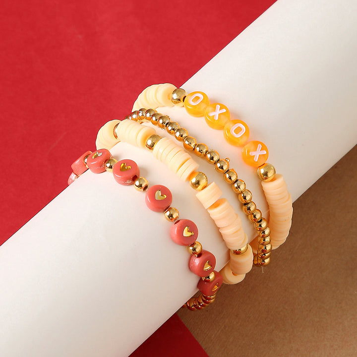 4 Pc | Personalized Sunset Vibes Stackable Clay Beaded Bracelet For Girls