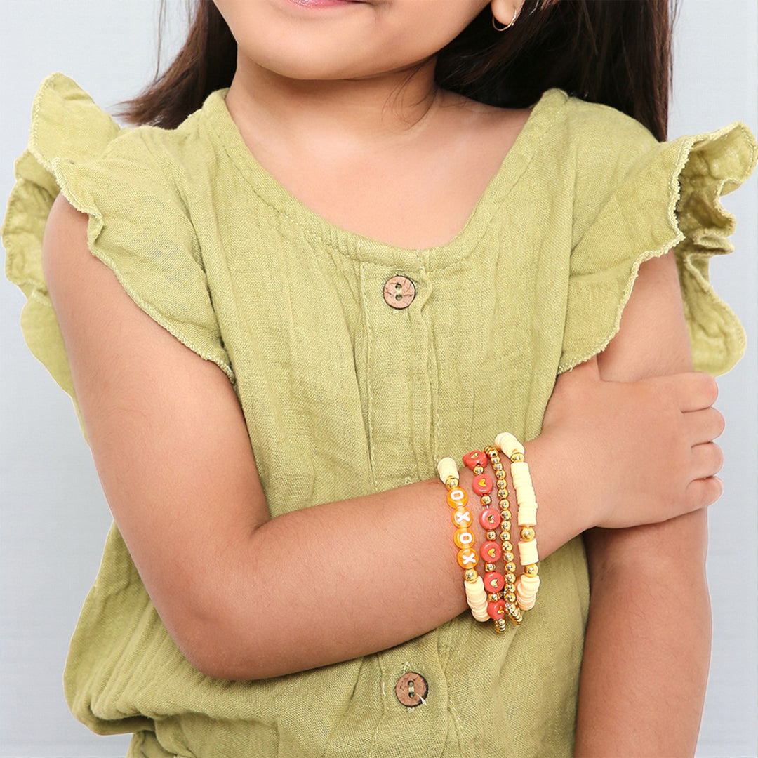 4 Pc | Personalized Sunset Vibes Stackable Clay Beaded Bracelet For Girls