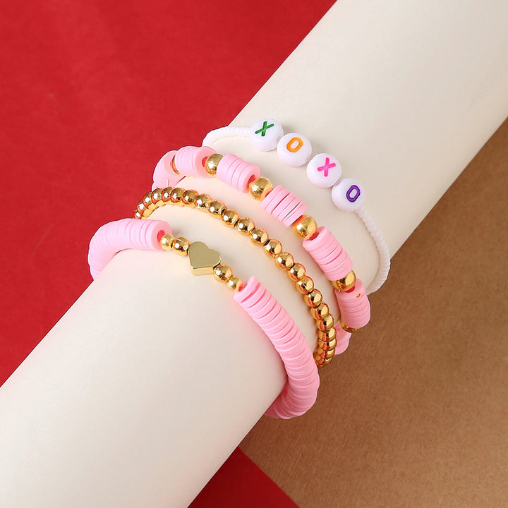 4 Pc | Personalized Bubblegum Bliss Stackable Clay Beaded Bracelet For Girls